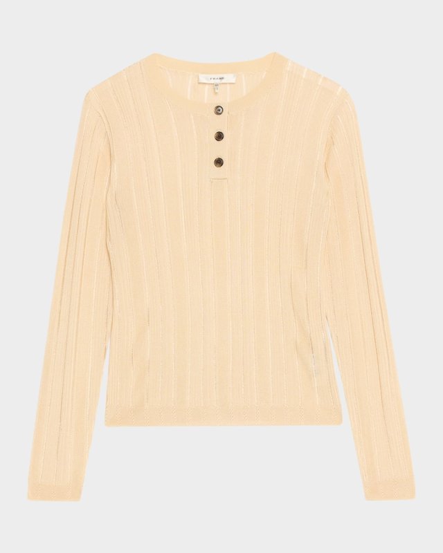 Laddered Long-Sleeve Ribbed Henley Top